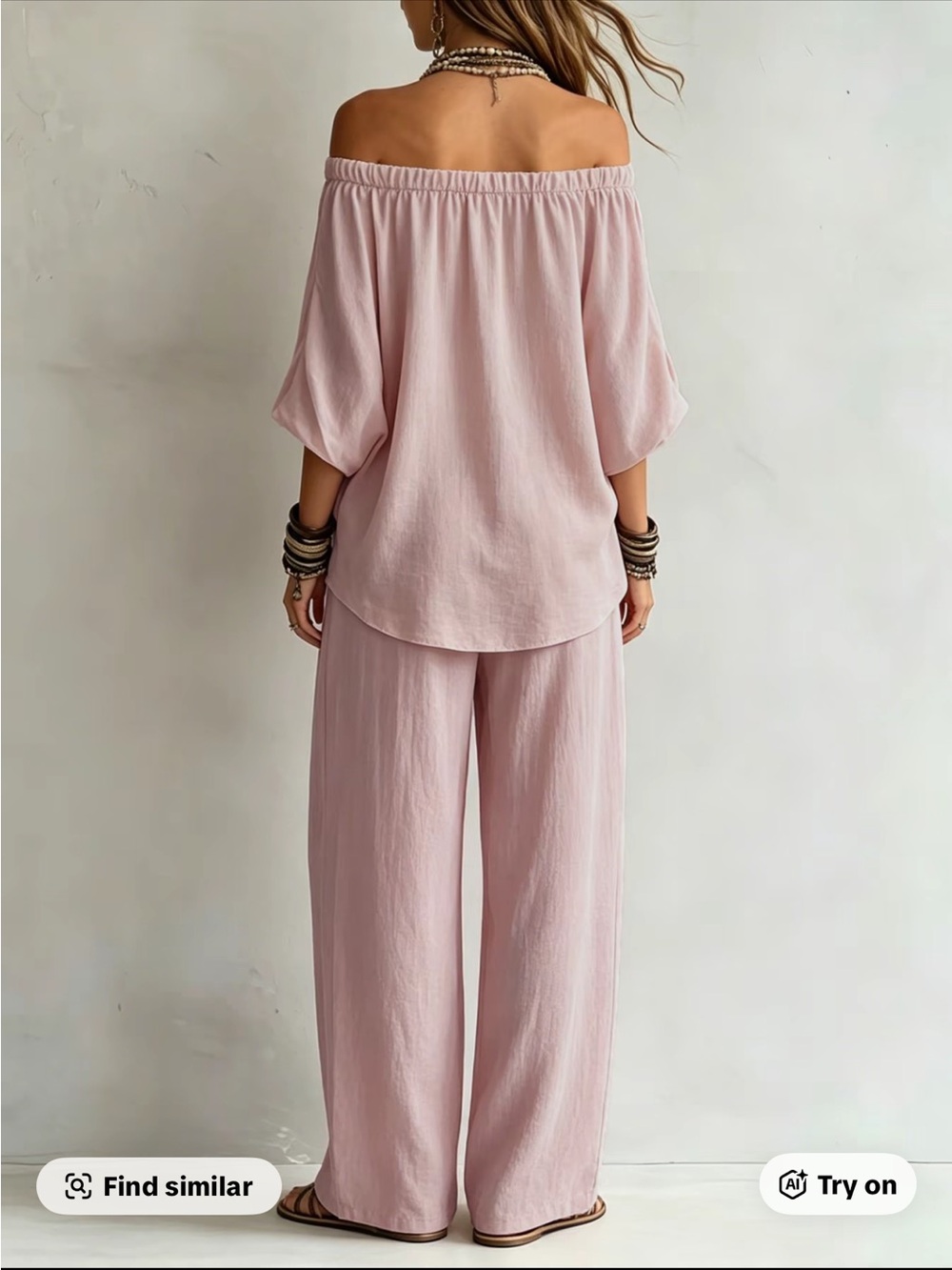 Off/On Shoulder Wide-Leg Jumpsuit in Blush Pink - Picture 2 of 7